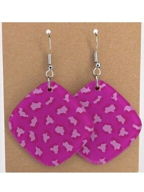 Square Acrylic Heart Design Print Dangle Earrings